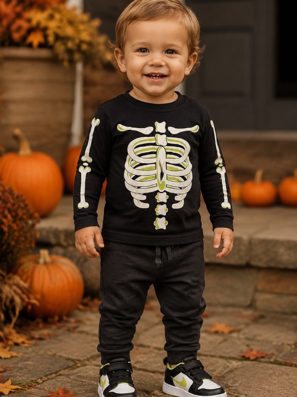 Happy Halloween Toddler Skeleton Shirt Size 18M Black & Green